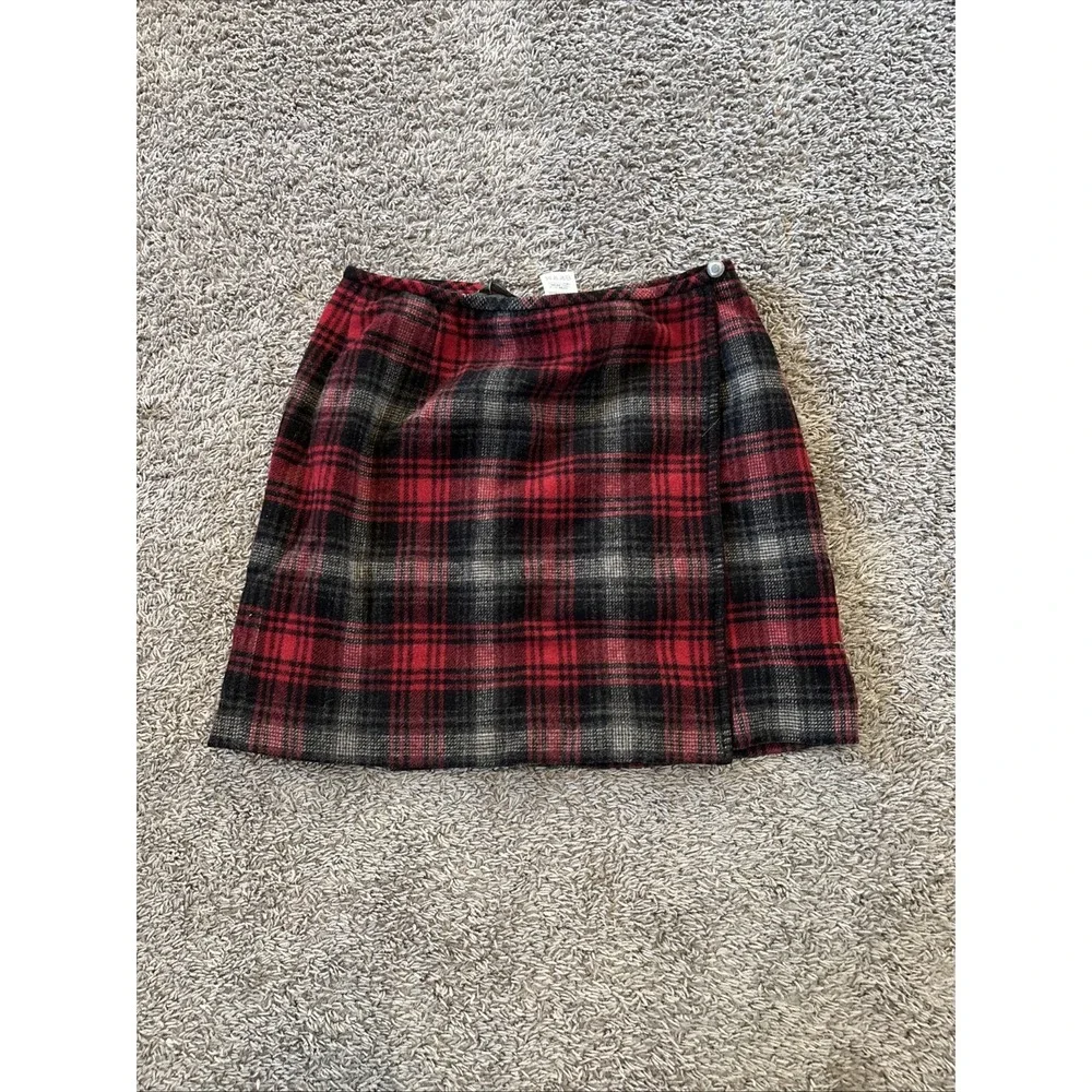 Eddie Bauer Skirt Womens Red Plaid Wool Wrap Lined 12 Petite 30